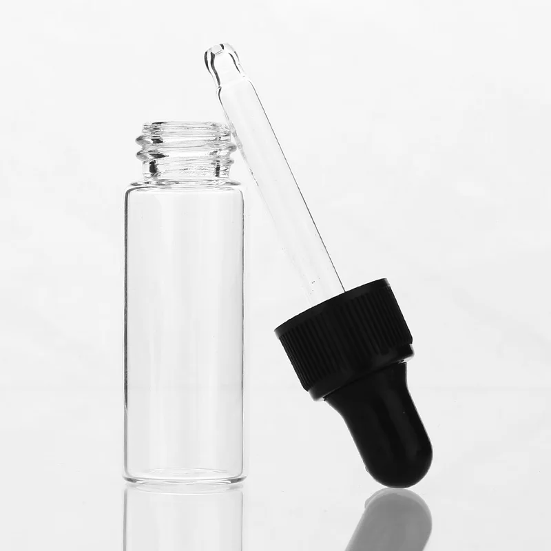 

50pcs/lot 1ml 2ml 3ml 5ml Empty Dropper Bottle Portable Amber Glass bottle Esstenial Oil Bottle with Glass Eye Dropper