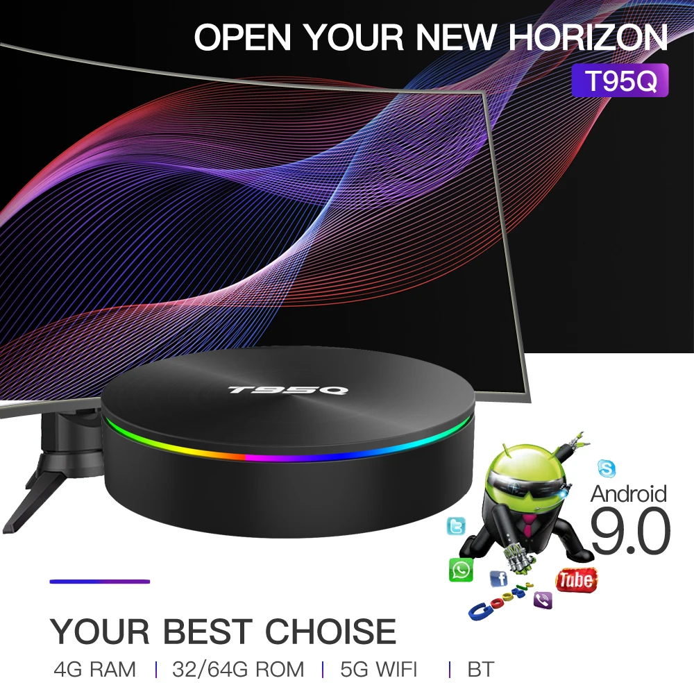 T95Q Android 9 0 Смарт ТВ box Amlogic S905X3 коробка 4 ГБ 64 ядра Поддержка двухъядерный процессор