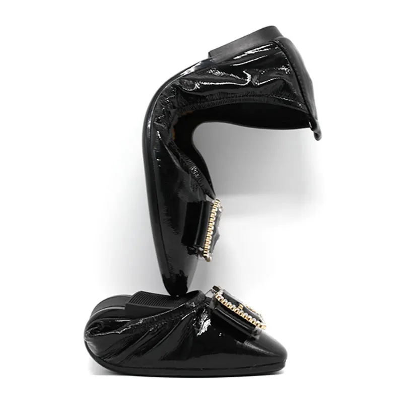 

GENSHUO Women's Foldable Flat Shoes Comfortable Soft Pregant Ladies Shoes Suqare Toe Slip On Buckle Decoration Casual Flats Shoe