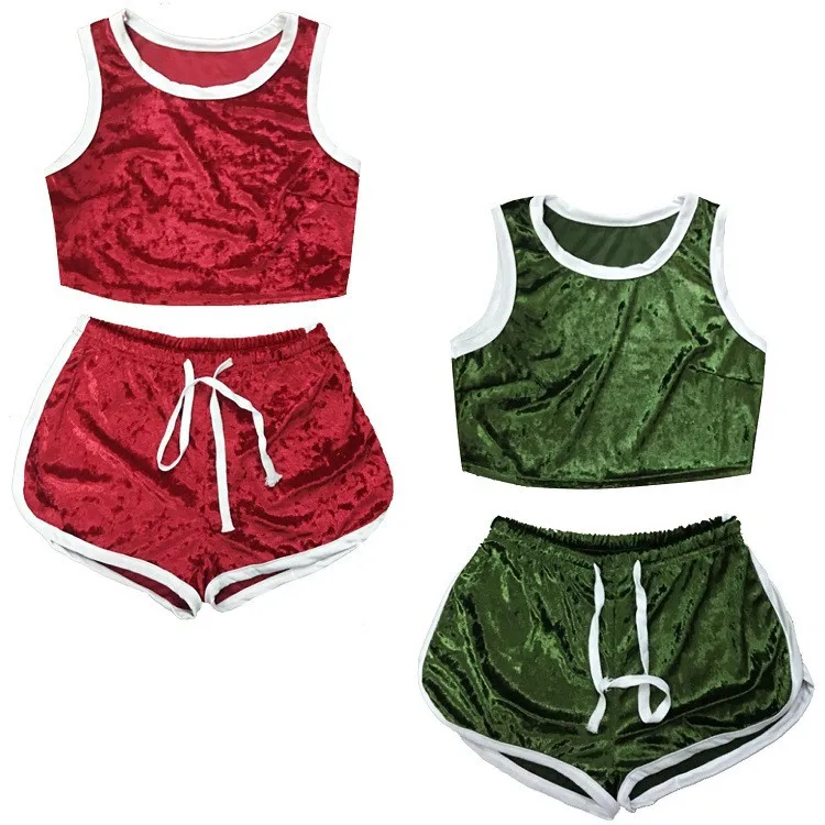 

Women Sleepwear Hit Color Velvet Pajamas Set Sexy Sleeveless Strapless Sleep Tops Shorts Sets Pijama Female Nightwear Home Wear