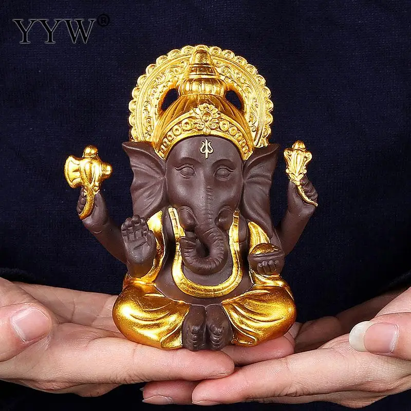 Ganesha статуя золотого будды слон Бог скульптуры Ganesh керамика домашний сад Будда