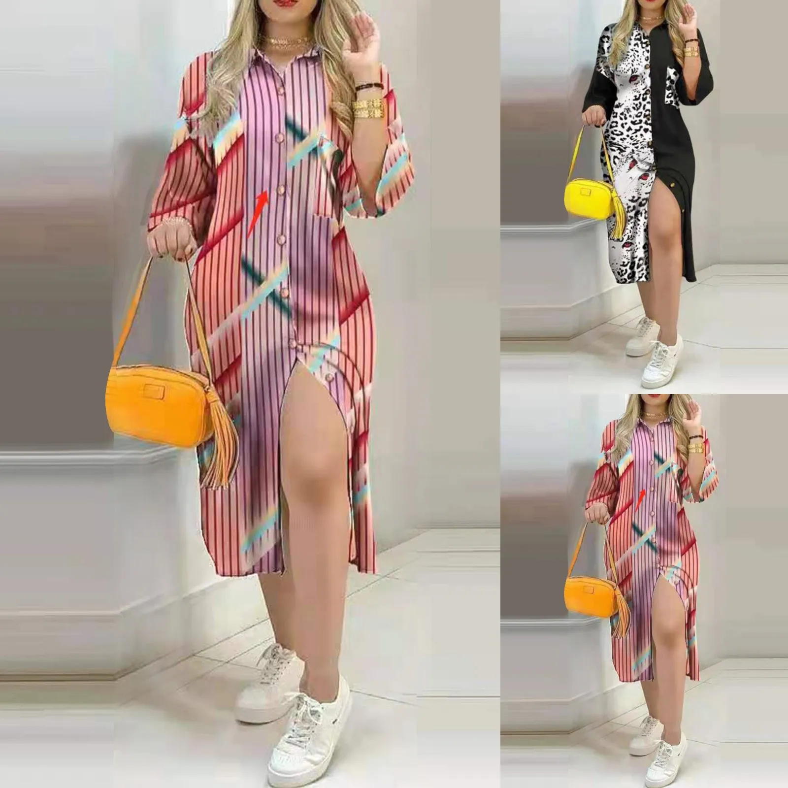 

Women Elegant V-Neck Dress 2021 Summer Letter Print Long Shirt Dress Casual Short Sleeve Lady Party Vestido 71#G