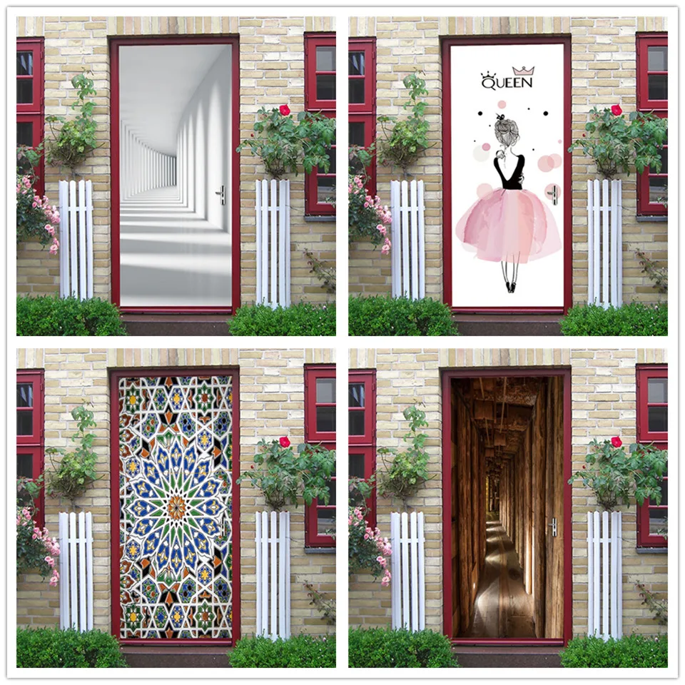 Самоклеящиеся наклейки на двери с геометрическими линиями водостойкие обои для