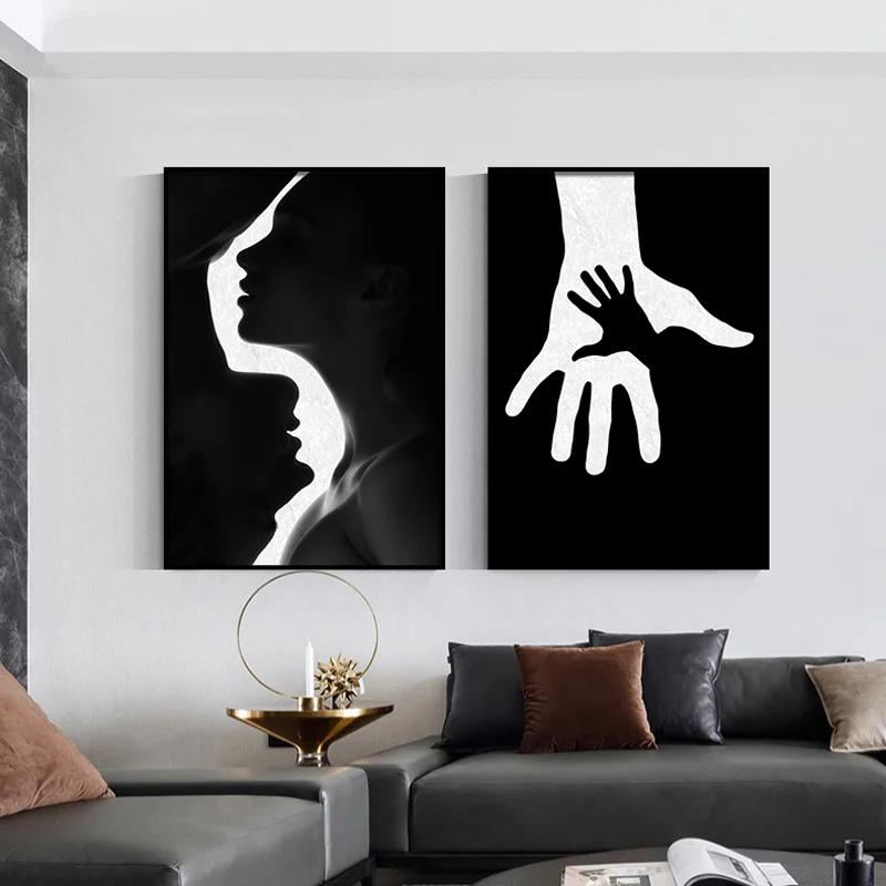Черно-белая абстрактная женщина поцелуй постер Скандинавская настенная Картина