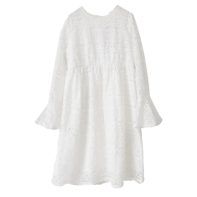 Осень 2018 кружевное платье для девочек детское принцессы белое хлопковое на