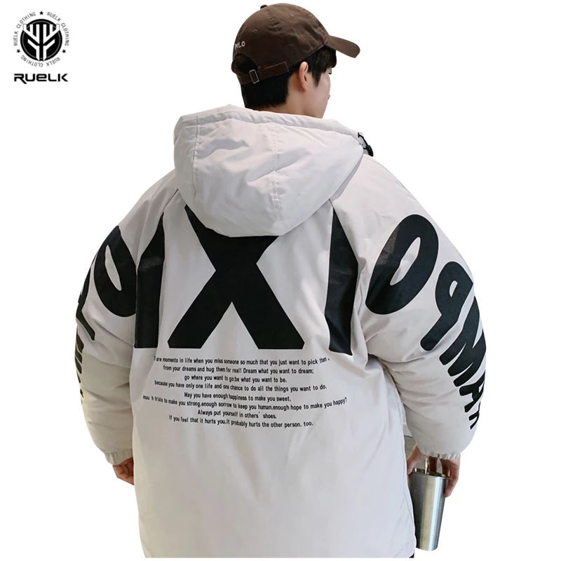 

RUELK 2020 Autumn and Winter Korean Version of The Trendy Brand Letter Cotton Coat Loose Men's Casual Thick Hooded Cotton Coat