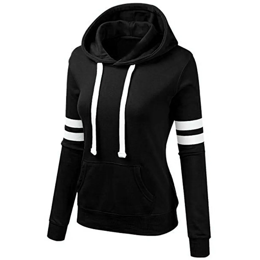 Толстовка женская с капюшоном модная Корейская блузка топы в полоску пуловер