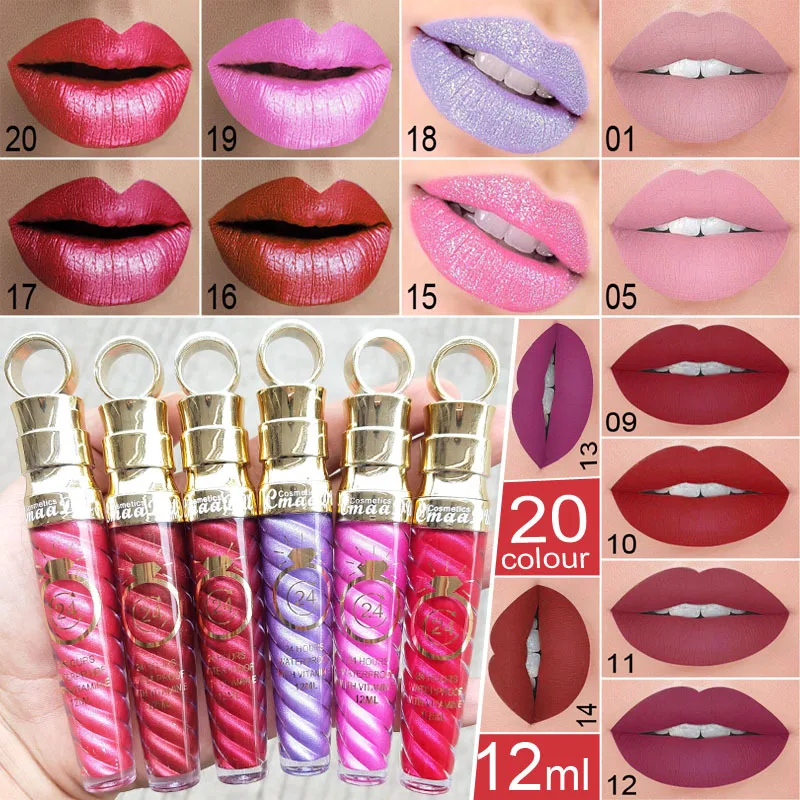 

M`J 20 Colors Lipstick Waterproof Long Lasting Natural Matte Shimmer Sexy Women Moist Lip Gloss Nude Glitter Beauty Red Lip Tint