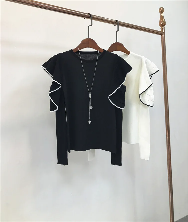 

Graceful Women Knitted Sweaters Soft Ruffled Long Sleeve Off Shoulder Knit Woman Fashion Sweater Costumes