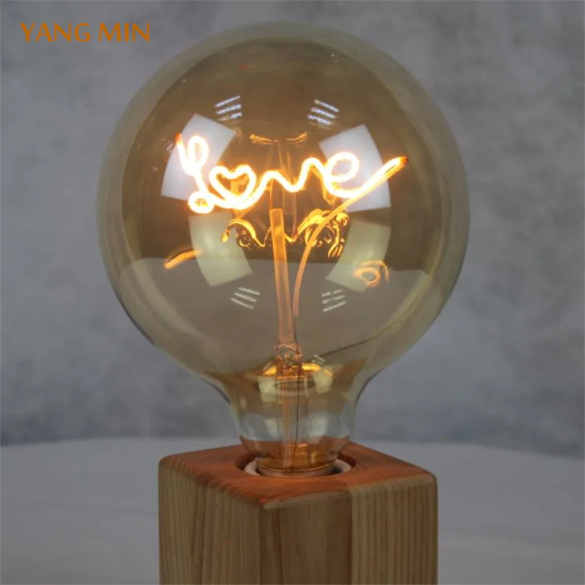 YANG MIN Free Shipping Antique Amber G125 decorative LOVE Shape curved LED filament bulb 2100-2200k amber cover with dimmable