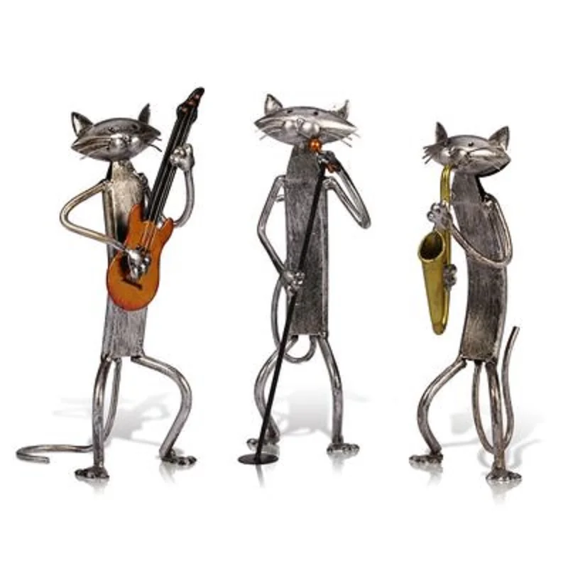 

Metal Figurine Playing Guitar Saxophone Singing Cat Figurine Furnishing Articles Craft Gift Home Room Decoration Accessories