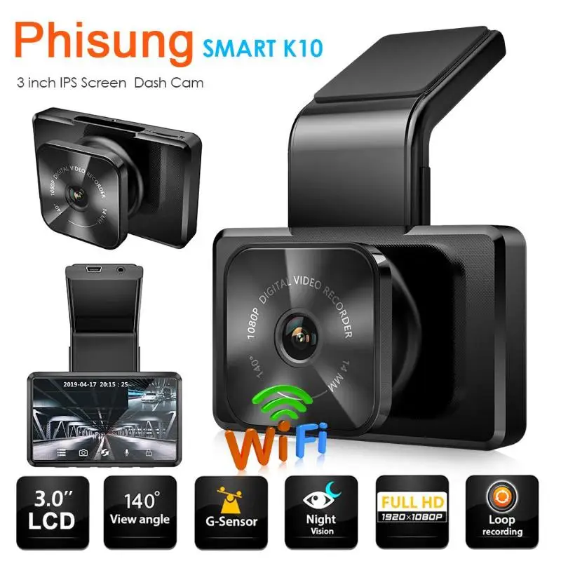 Phisung K10 FHD 1080P Автомобильная dvr камера Dashcam видео рекордер WiFi воспроизведение
