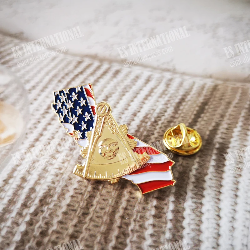 Masonic значки на лацкан металлическая Badge масон вольный каменщик USA Flag Map State of California