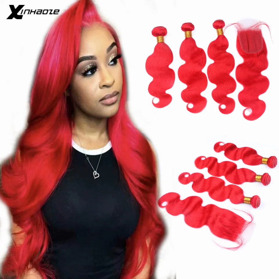 Красные бразильские пряди с объемной волной от уха до фронтальная кружевная