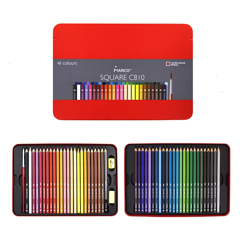 

Профессиональный 48 цветов акварельный карандаш квадратные водорастворимые цветные карандаши набор карандашей для рисования с кистью ручк...