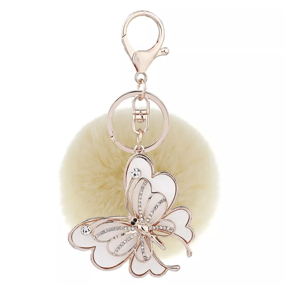 Красивый большой брелок бабочка с шариком для волос подвеска сумки