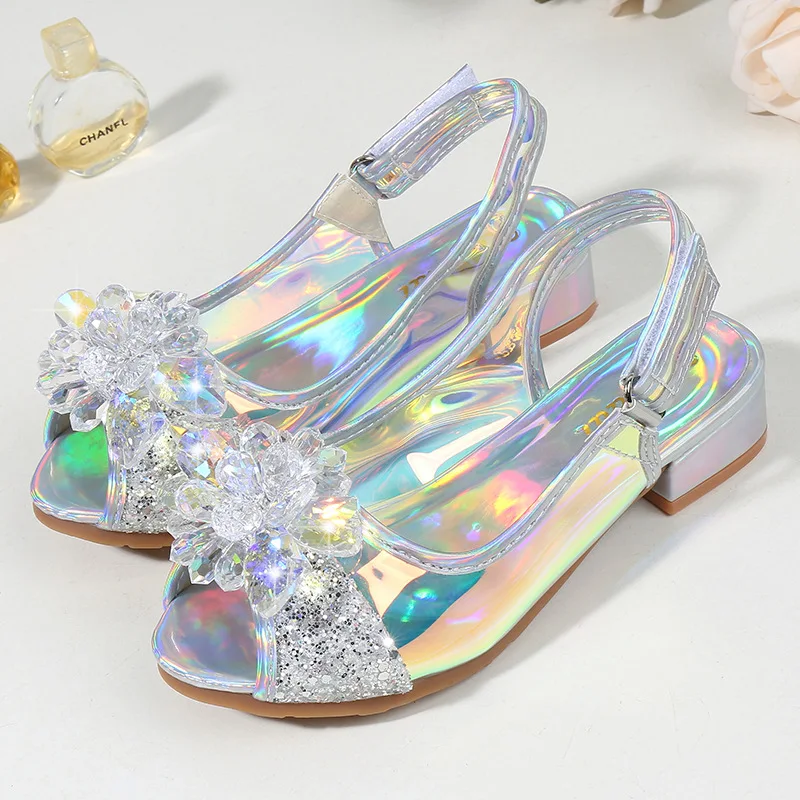 Girls wedding shoes bright leather PU high-heeled children sandals dance kids fashion party crystal | Тематическая одежда и