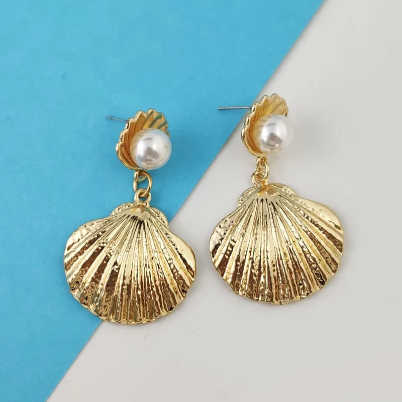 Brincos Pendientes Oorbellen Cross-border Character Pearl Scallops Stud Earrings Wholesale Exaggerated Restoring Ancient Ways | Украшения и