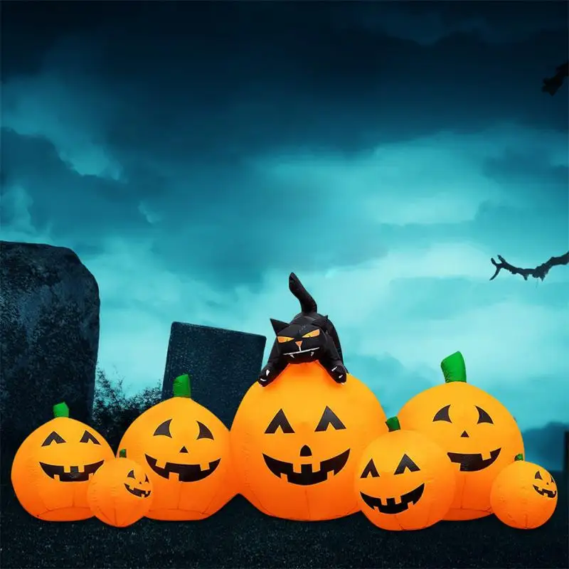 

8 футов длинная Хэллоуин надувная Тыква с милым призраком шляпа ведьмы уличные украшения для хэллоуивечерние встроенные светодиодные выду...