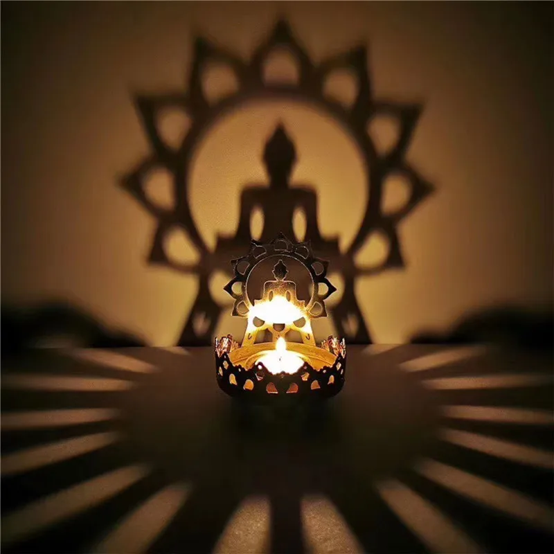 Buddhist Alloy Hollow Carve Butter Lamp Stand Gold Color Modern Home Decoration Office Bar Living Room Decor Gifts