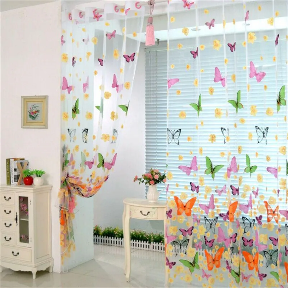 1 шт. Детские тюлевые шторы с принтом бабочек|Занавески| |