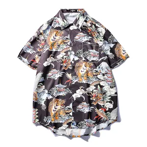 Мужская гавайская рубашка в стиле хип-хоп, летняя пляжная рубашка в стиле Харадзюку с принтом тигра, в стиле ретро