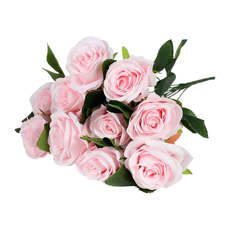 

10Pcs Artificial Flowers Roses Bridesmaids Bouquet Silk Fake Flowers Wedding Decorative Wreaths Vases for DIY Home Garden Decor