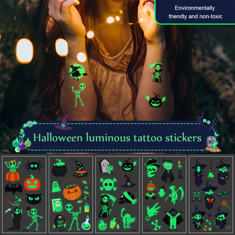 

Halloween Tattoo Stickers for Kids Luminous Tattoo Stickers Waterproof Glow in the Dark Halloween Tattoo Stickers