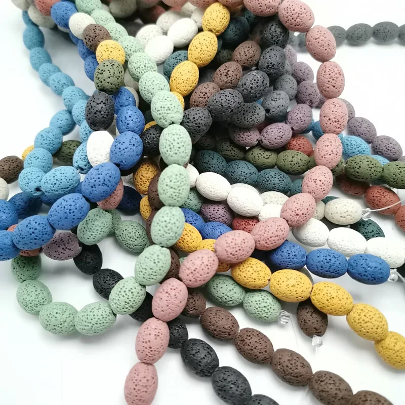 Natural Lava Rock Beads8X12/12x15mm Multi Color Volcanic Stone Loose Beads For DIY Necklace Bracelets Earring Jewelry Making