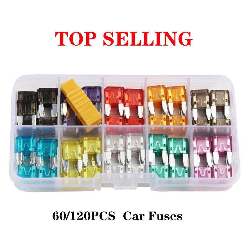 

60/120PCS Fuse Car Kit Assorted Auto Car Truck Standard Blade Fuse Assortment 2A 3A 5A 7.5A 10A 15A 20A 25A 30A 35A Car Fuse