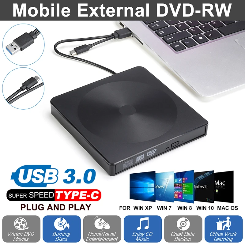 Внешний DVD привод тип оптического привода C USB 3 0 CD ROM плеер RW записывающее