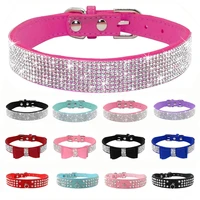bling rhinestone puppy cat collars adjustable leather bowknot kitten collar for small medium dogs cats chihuahua pug yorkshire