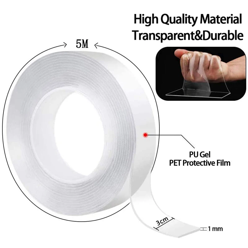 

Reusable Nano Tape Transparent Double Sided Waterproof Adhesive Tape Cleanable Bathroom Kitchen Sink No Trace Gel Sticker