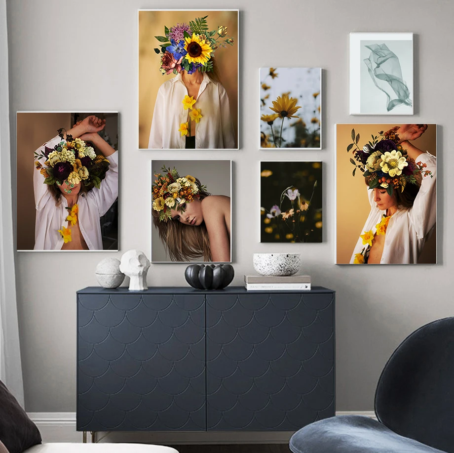 

Nordic Modern Floral Feather Woman Abstract Fashion Style Canvas Painting Art Print Poster Picture Wall Living Room Home Decor