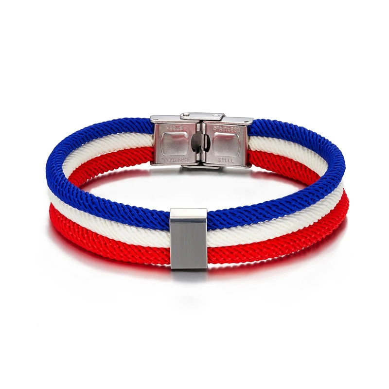 

MKENDN Spanish Flag Handmade Multi Layer Nautical Bracelets for Men Women Stainless Steel Casual Personalized Casual Bangle