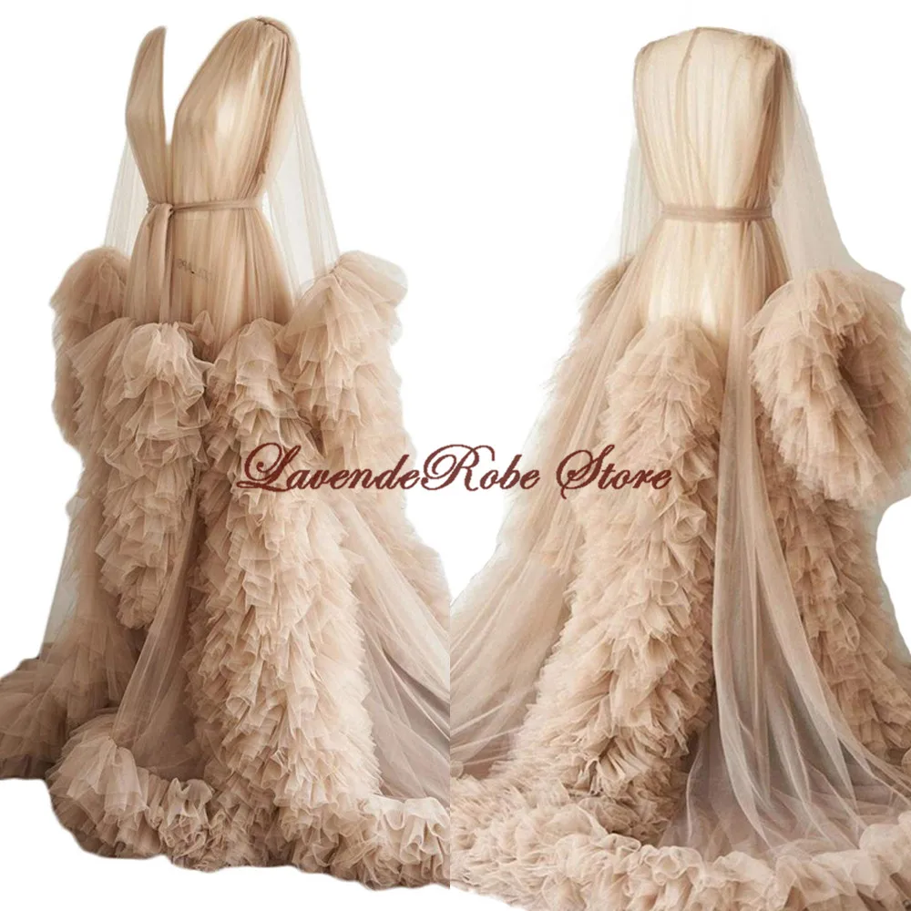 

Women Pajamas Bridal Bathrobe Perspective Sheer Robe Long Tulle Nightgown Dressing Gown Wedding Puffy Pregnancy Photoshoot Dress