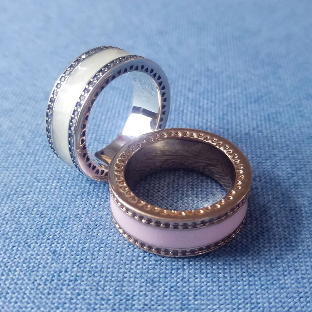 

Original Charm 925 Sterling Silver Ring Pink Hearts Of Band With Crystal Ring For Women Wedding Engagement Gift Fashion Jewelry