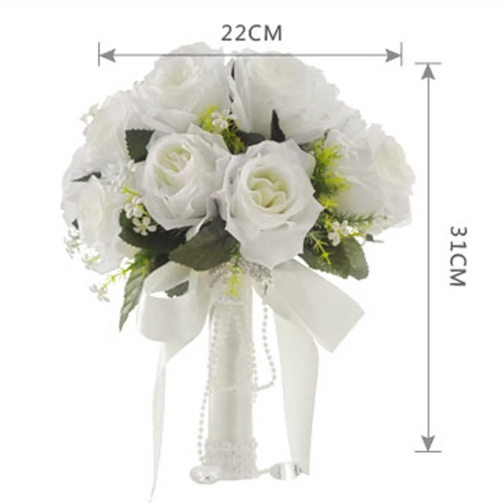

Wedding Bouquets Crystal Pearl Silk Roses Bridal Bridesmaid Wedding Hand Bouquet Artificial Fake Flowers Party Decorations