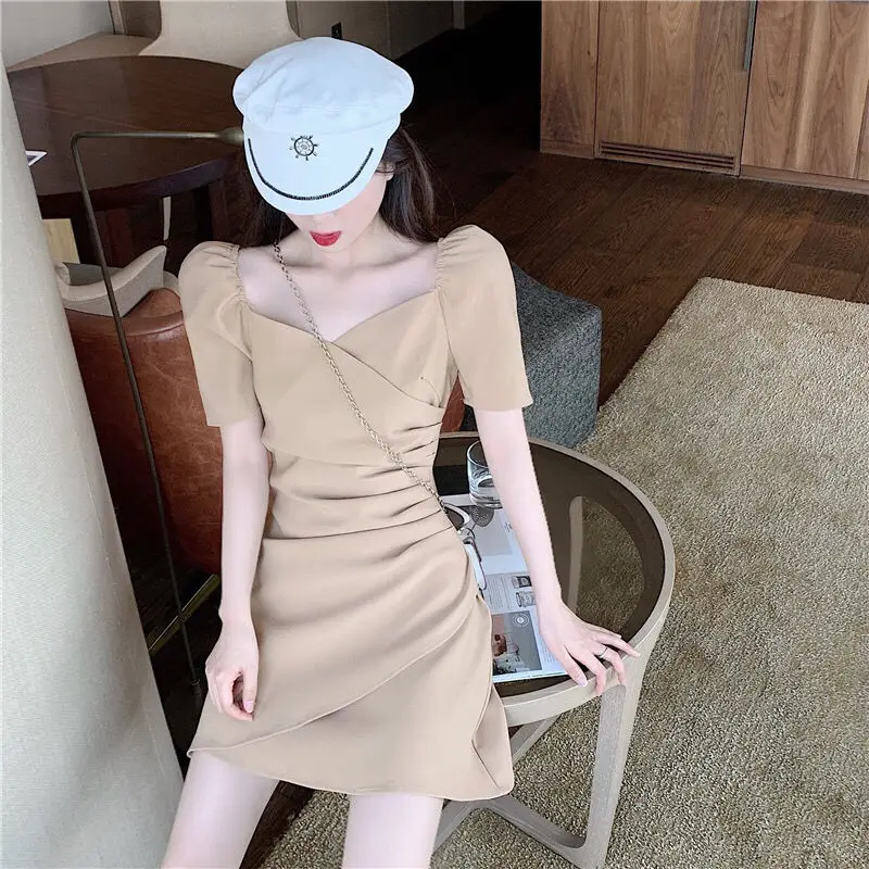 

Temperament sexy dress women's 2021 summer new Korean French retro waist slim irregular skirt