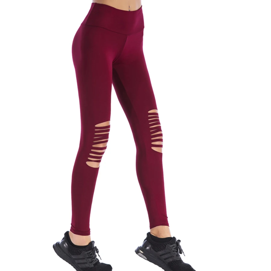 Женские эластичные спортивные брюки с дырками штаны для йоги леггинсы колготки