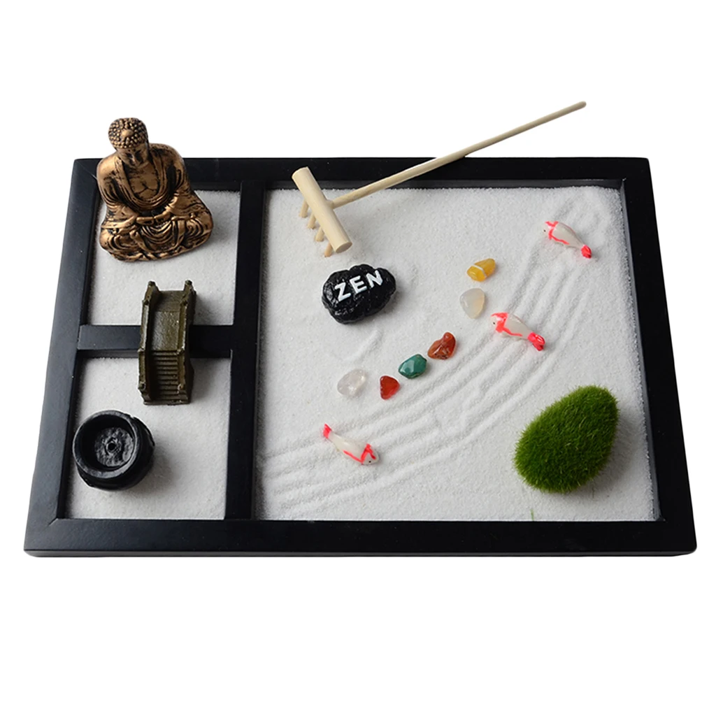 

Buddha Statue,Rake,Sand, Bridge Rocks Incense Decor Accessories