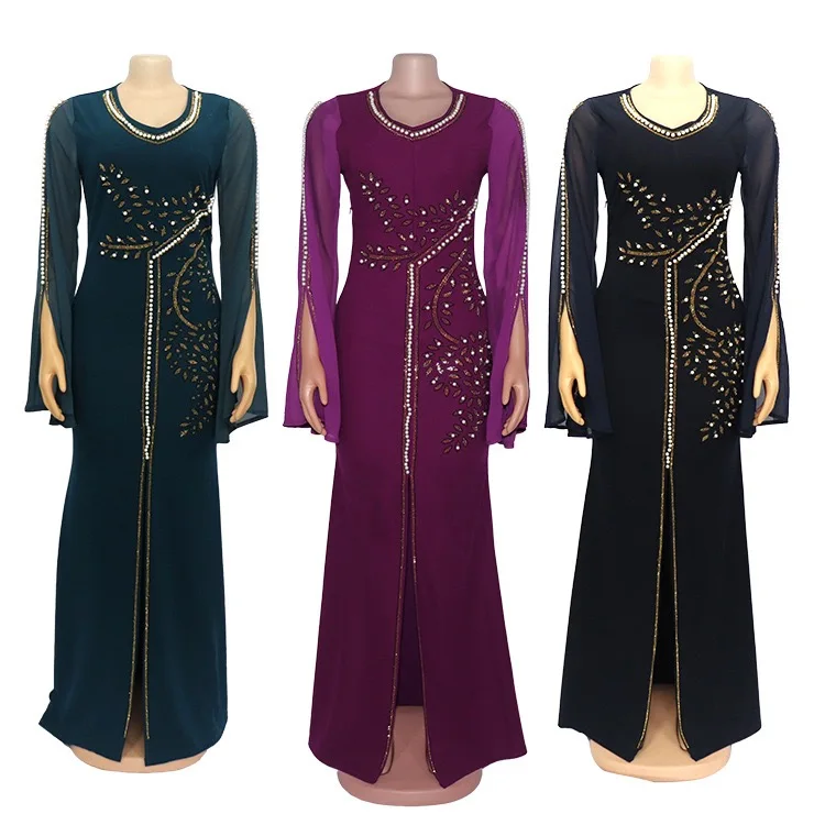 

Elegant 0-neck African party chiffon Mermaid skirt Fashion traditional Party Rhinestone evening party dress for women