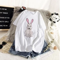 summer new funny cute rabbit t shirt printed chic harajuku neck casual retro top womens fashion t shirt