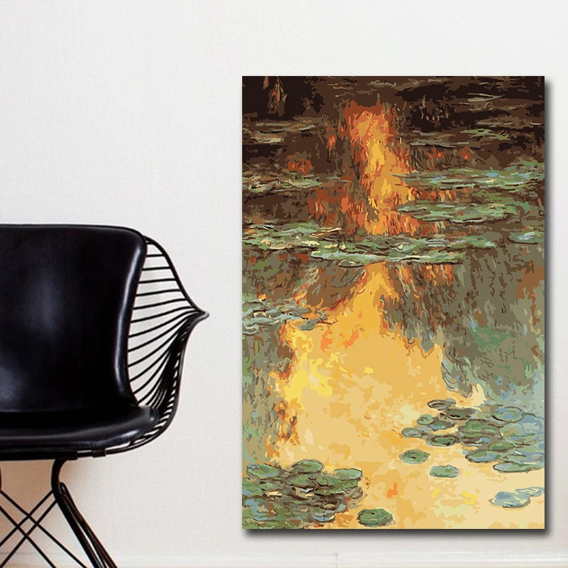 Diy цифровая картина монета Известный рисунок водяной лилии декор с пейзажем