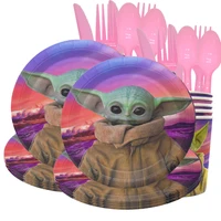 mandalorian baby yoda birthday party supplies disposable tableware set plates cups background tablecloth baby shower party decor