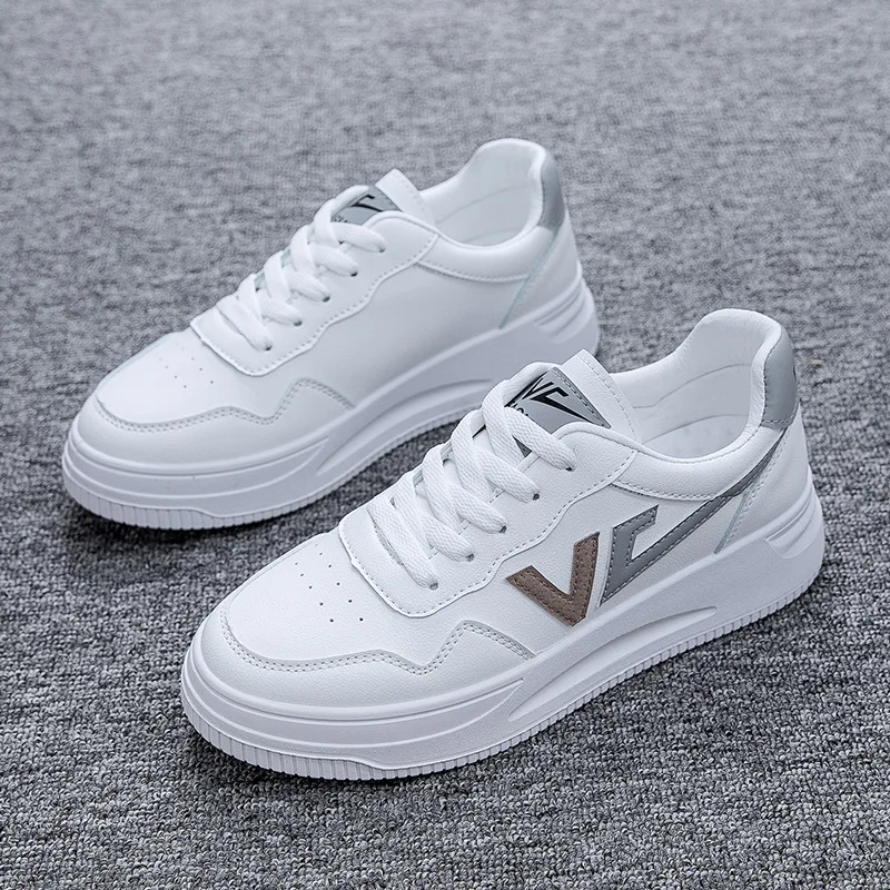 

Fashion Women Sneakers Leather Platform Shoes Spring Round Head Lightweight White Lace-up Women Casual Shoes Zapatillas Mujer