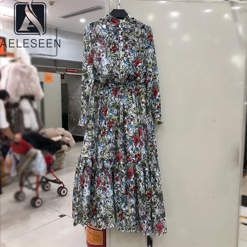 

AELESEEN Autumn Winter 2 Pieces Sets Runway Fashion Elegant Blouse+Long Skirts Floral Print Bohemian Luxury Sets