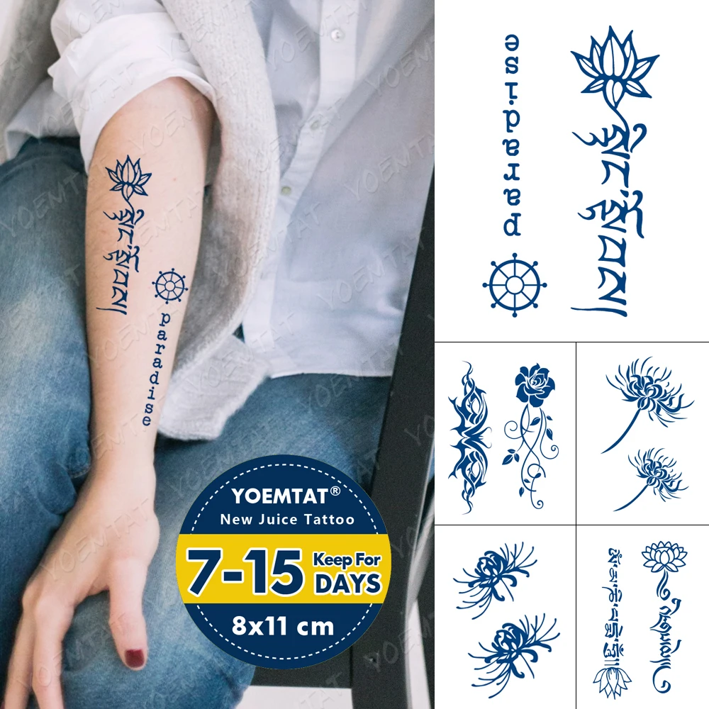 

Juice Lasting Waterproof Temporary Tattoo Sticker Lotus Totem Anchor Flash Tatto Male Indian Character Body Art Fake Tatoo Women