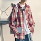 Мужская Фланелевая рубашка, в стиле хип-хоп, универсальная, свободная, с длинным рукавом, в Корейском стиле, осень 2021