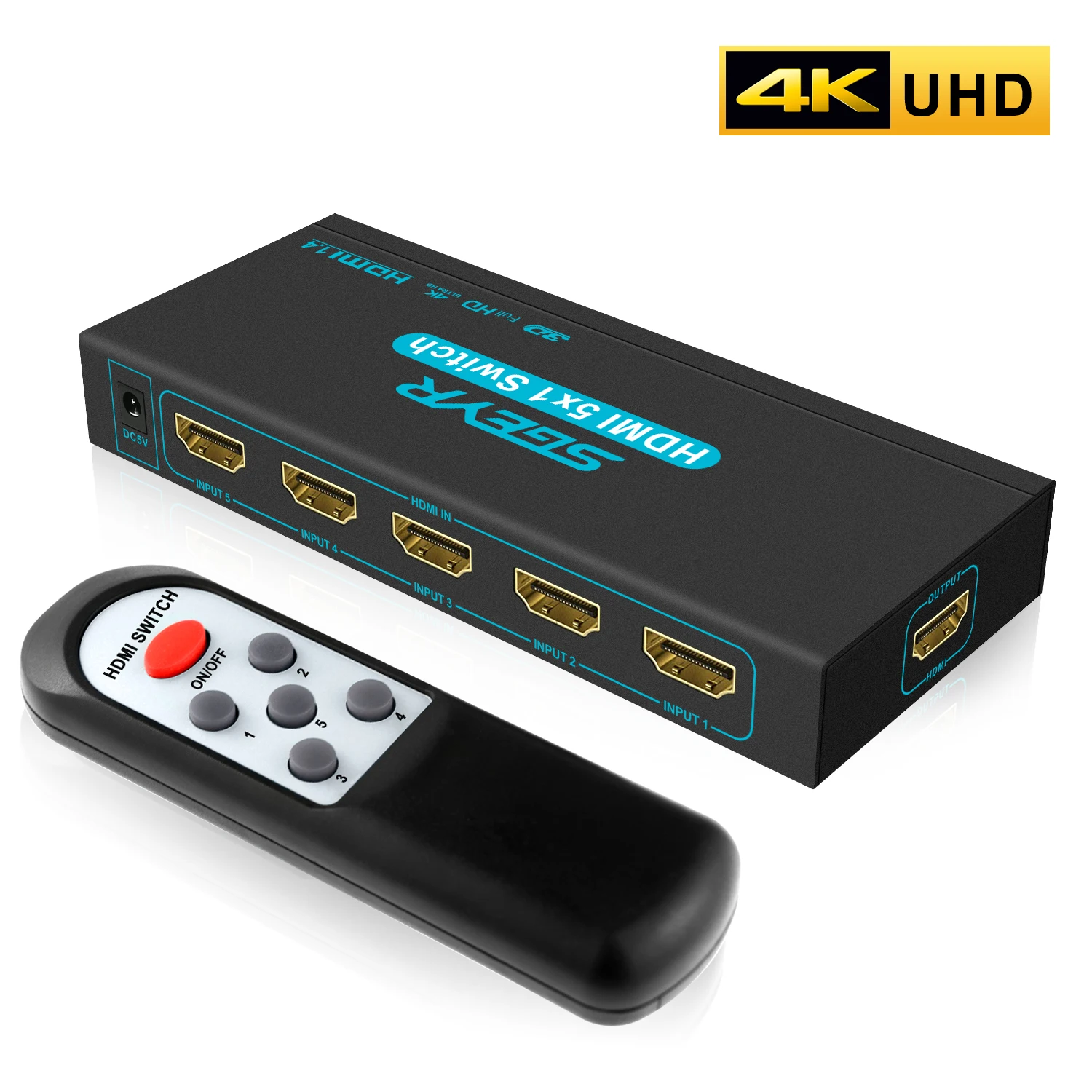 4K 5 Port HDMI Switch SGEYR 5x1 Switcher in 1 Out Selector Box with IR Remote Support 1.4 HDCP | Электроника